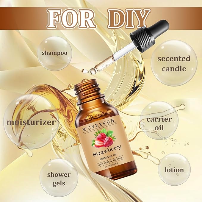 Strawberry Essential Oils 60ML, Pure Strawberry Essential Oil for Aromatherapy Diffuser - 2 Fl Oz