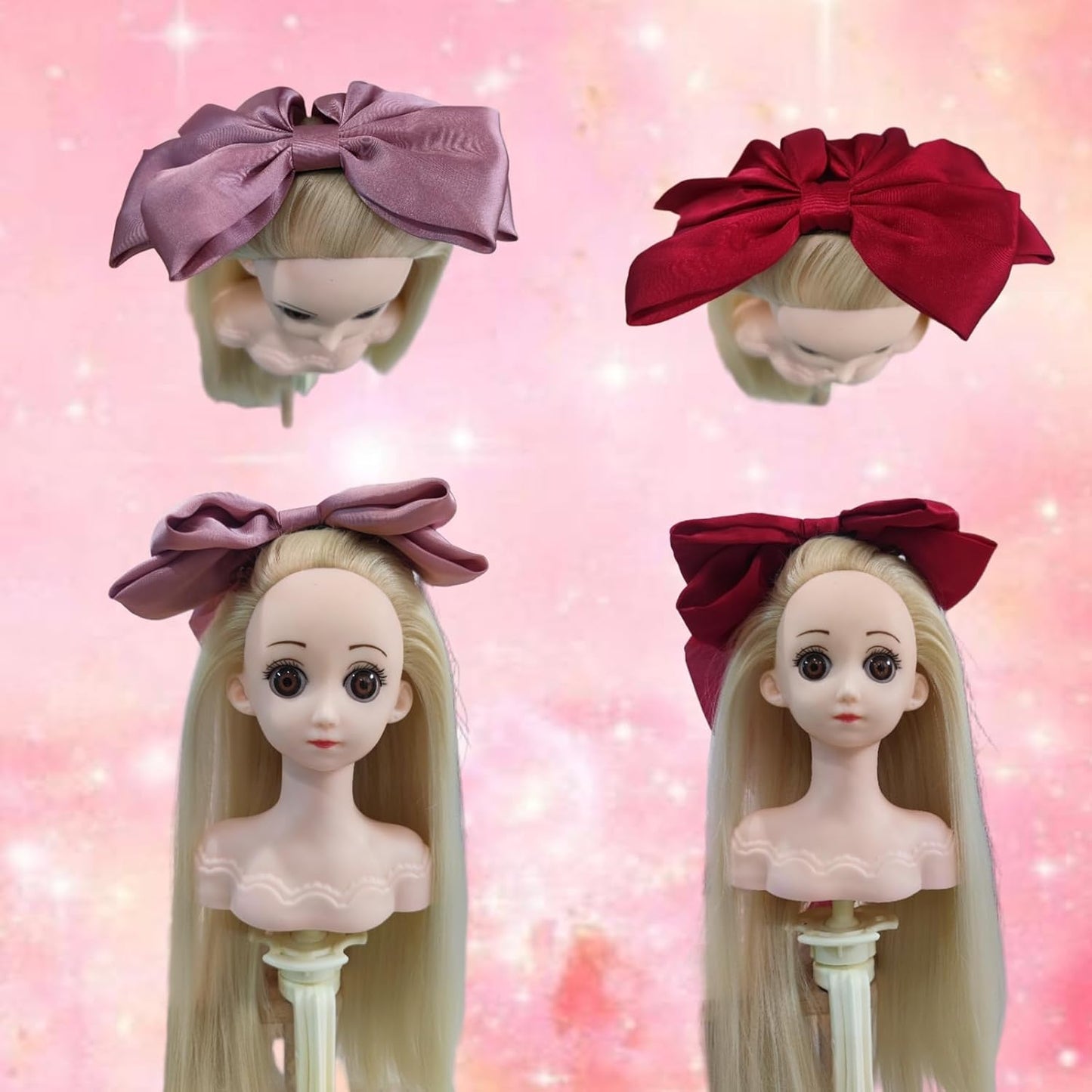 Small Doll Head For Hair Styling,Mini Synthetic Mannequin Head,Doll Head With Clamp Holder & Tools, Practice Doll Head For Hair Braiding,Styling and Cutting with Two Bows (Blond)