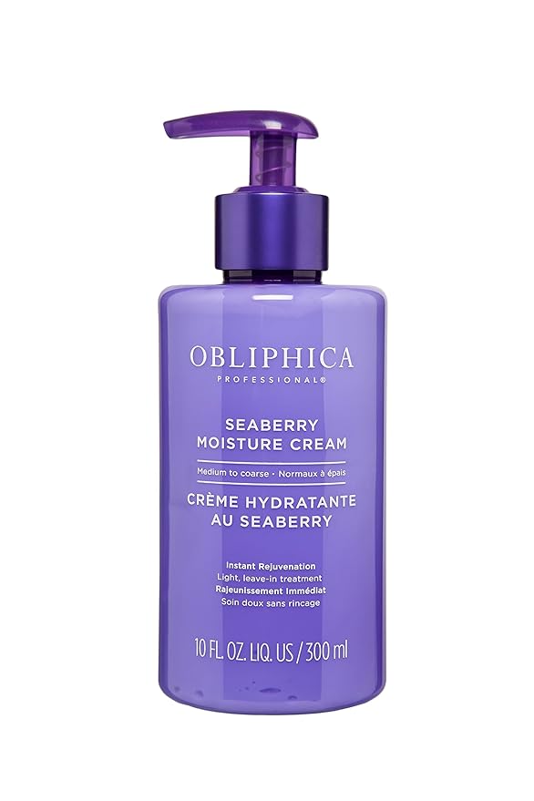 Obliphica Seaberry Leave In Moisture and Styling Cream for Women - Anti-Frizz Control, Normal Hair Products, Damaged Repaired Hair - Hair Mask & Treatment for Protecting Hair & Scalp - 10 Fl Oz