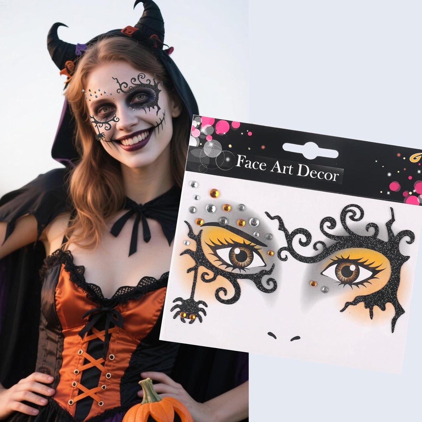 Halloween Face Tattoo Stickers Spider Animal Face Gems Stickers Decals Makeup Accessories