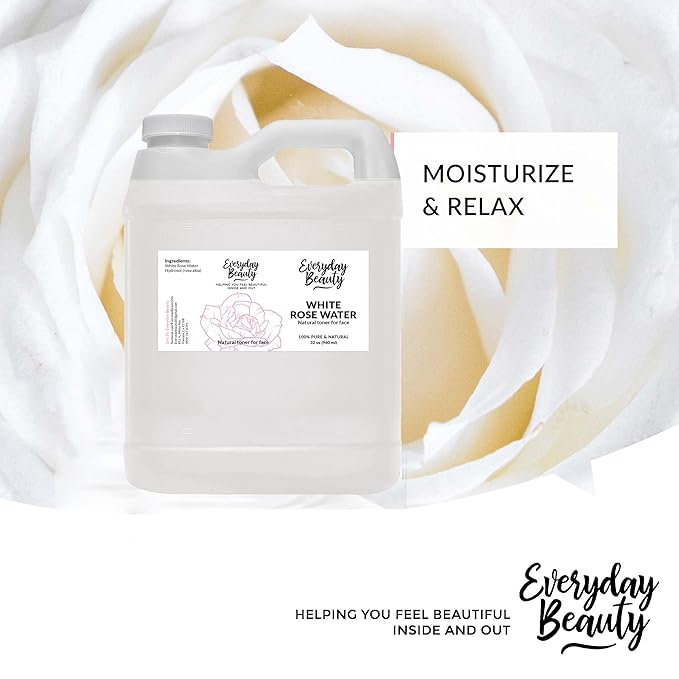 White Rose Water Facial Toner - 32oz Bulk Alcohol-Free Vegan All Natural Refreshing for Face and Hair - Uplifts, Calming & Soothing for All Skin Types