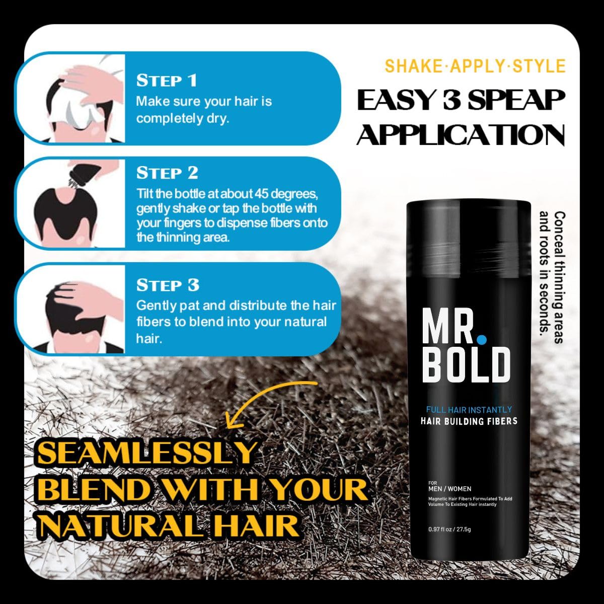 Hair Building Fibers 27.5g (Light Brown) Hair Fibers for Thinning Hair for Men & Women – Conceals Fine Hair, Bald Spots, Hair Loss – Instantly Fuller Thicker Hair Look – Hair Concealer Powder