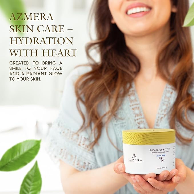 AZMERA Shea Body Butter - Organic Body Butter for Women & Men Dry Skin Rich in Antioxidants & Vitamin E - Vegan Shea Butter Moisturizer, Raw Shea Butter from Africa (Aloha Orchid, 250ml)