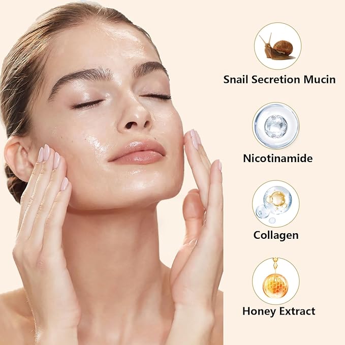 Snail Mucin Power Essence Set - Serum, Moisturizer & Eye Patch, Korean Skin Care for Hydrating, Dark Circles