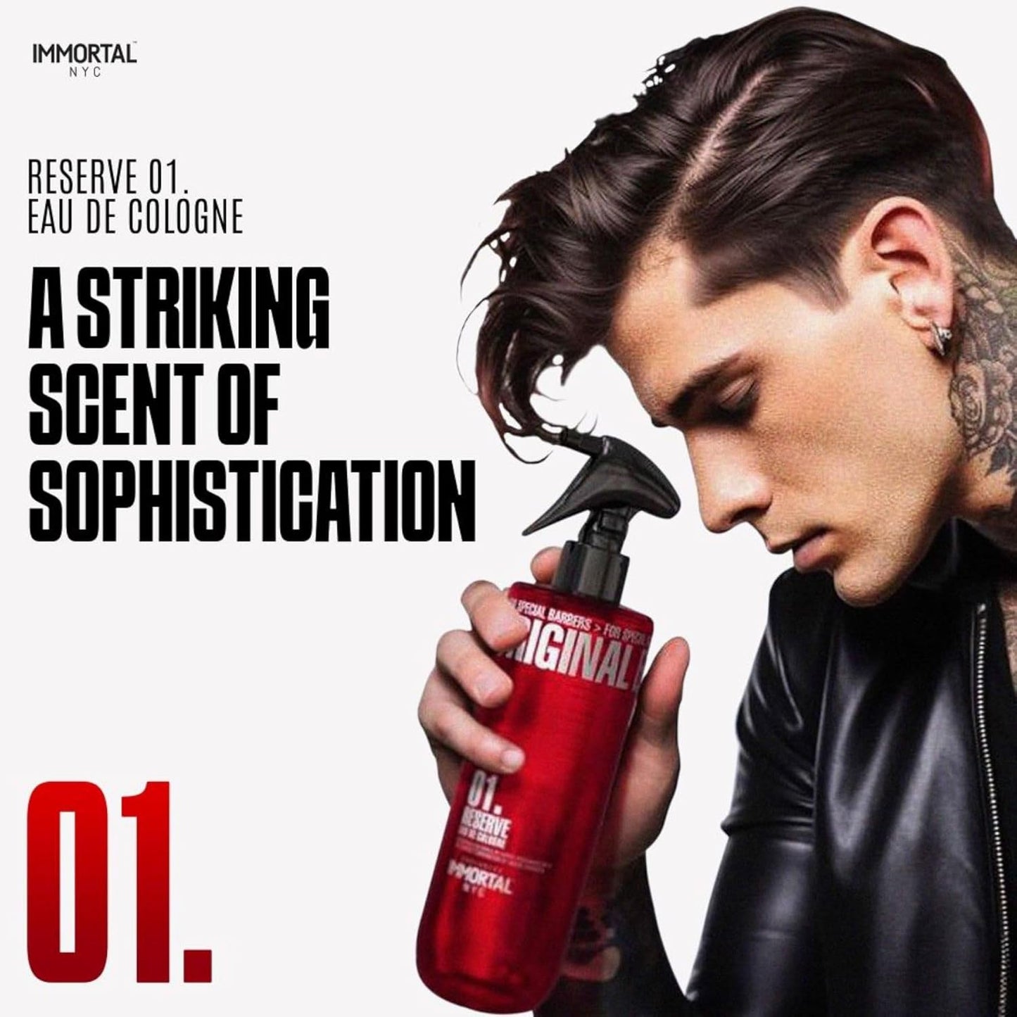 Immortal NYC Reserve 01, After Shave Spray Body/Face Men's Cologne, 17 oz, Exclusive Barbers, Softens Skin, Refreshes, Disinfects and Relieves Face and Skin, Moisturizing Formula After Shaving