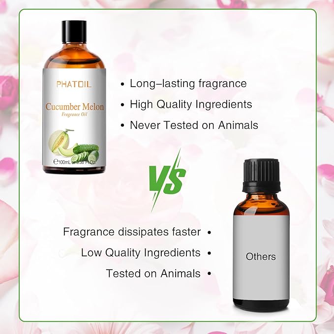 3.38FL.OZ Cucumber Melon Fragrance Oils for Aromatherapy, Essential Oils for Diffusers for Home, Perfect for Diffuser, Yoga, Skin Care, DIY Candle and Soap Making - 100ml
