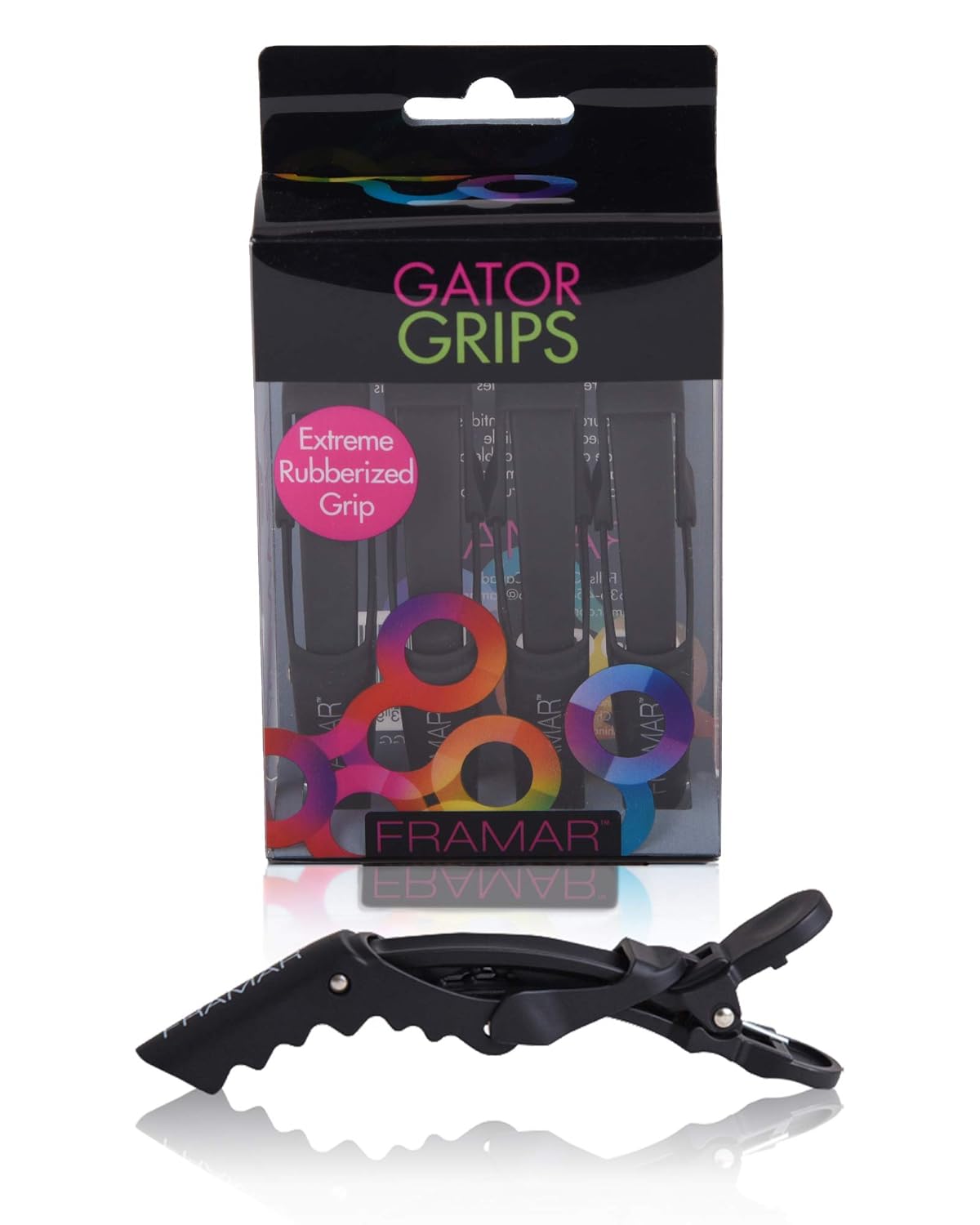 Framar Gator Grips Black Styling Hair Clips - Professional Black Hair Clips with Hair Styling and Sectioning, Rubberized - Wide Teeth & Durable for Hair Salon – 4 Pack