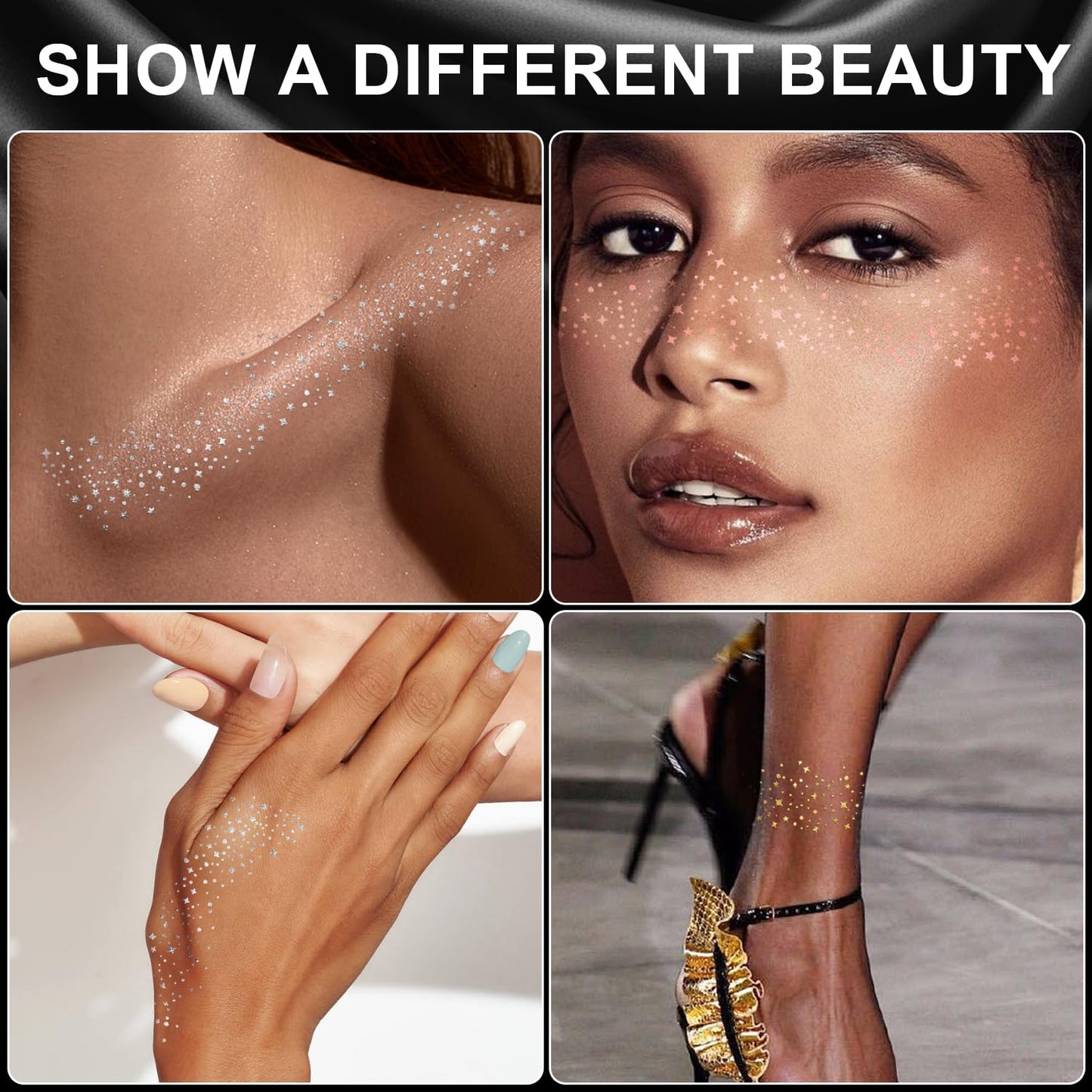 Glitter Freckles Face Tattoo, 20PCS Gold Makeup Patch, Faux Freckles Waterproof Temporary Tattoos Cute Glitter Women and Kids Makeup Accessories For Christmas (Gold)