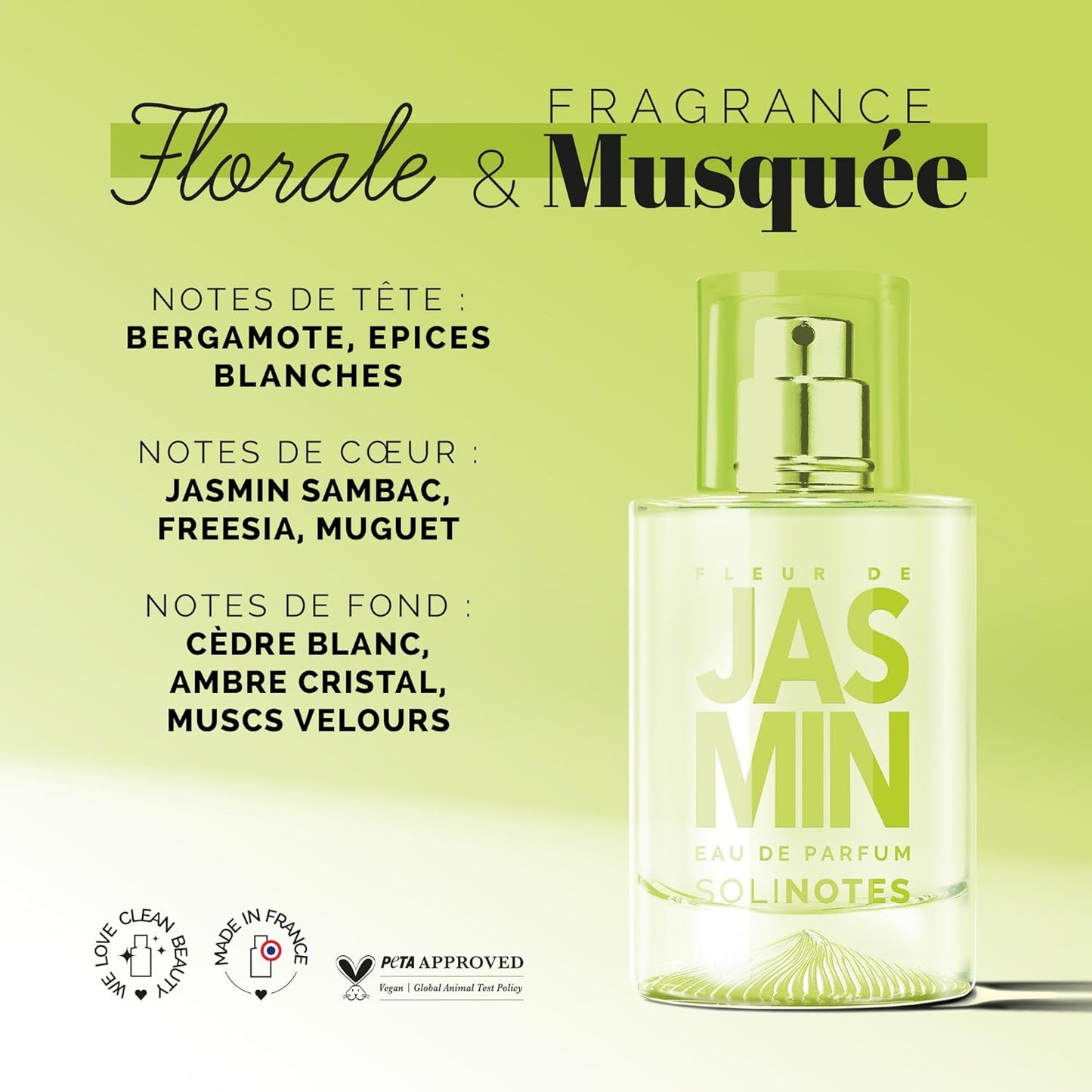 Solinotes Jasmine Flower Perfume for Women & Men, 1.7 Fl Oz/ 50 ML Eau De Parfum, Delicate Floral and Soothing Scent with Premium Ingredients - Clean Perfume, Cruelty Free, Vegan, Made in France