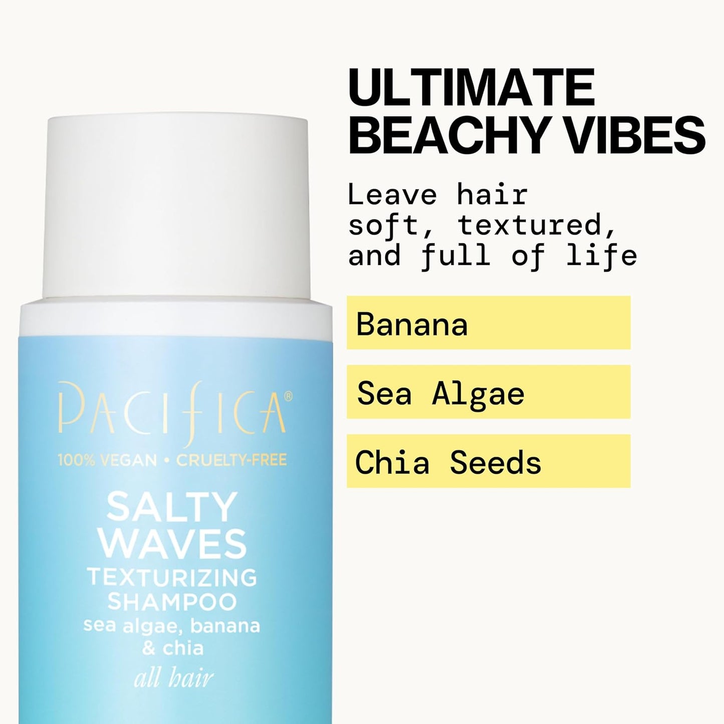 Pacifica Beauty Salty Waves Texturizing Shampoo + Texturizing Conditioner | For All Hair Types | Perfect and Effortless Beach Hair | 100% Vegan & Cruelty Free | Sulfate + Paraben Free