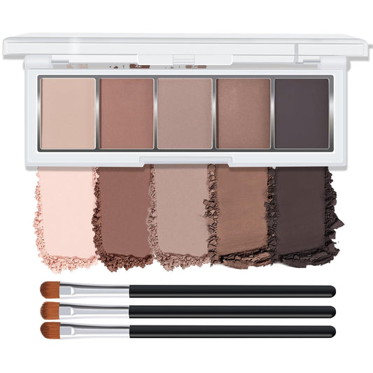 KYDA 5 Colors Matte Brown Eyeshadow Palette, Neutral Nude Eyeshadow, All Matte Eyes Makeup Palette, High Pigment Pressed Powder Eye Makeup Gift for Women, Lasting Blendable Daily Eyes Shadow, HAZEL
