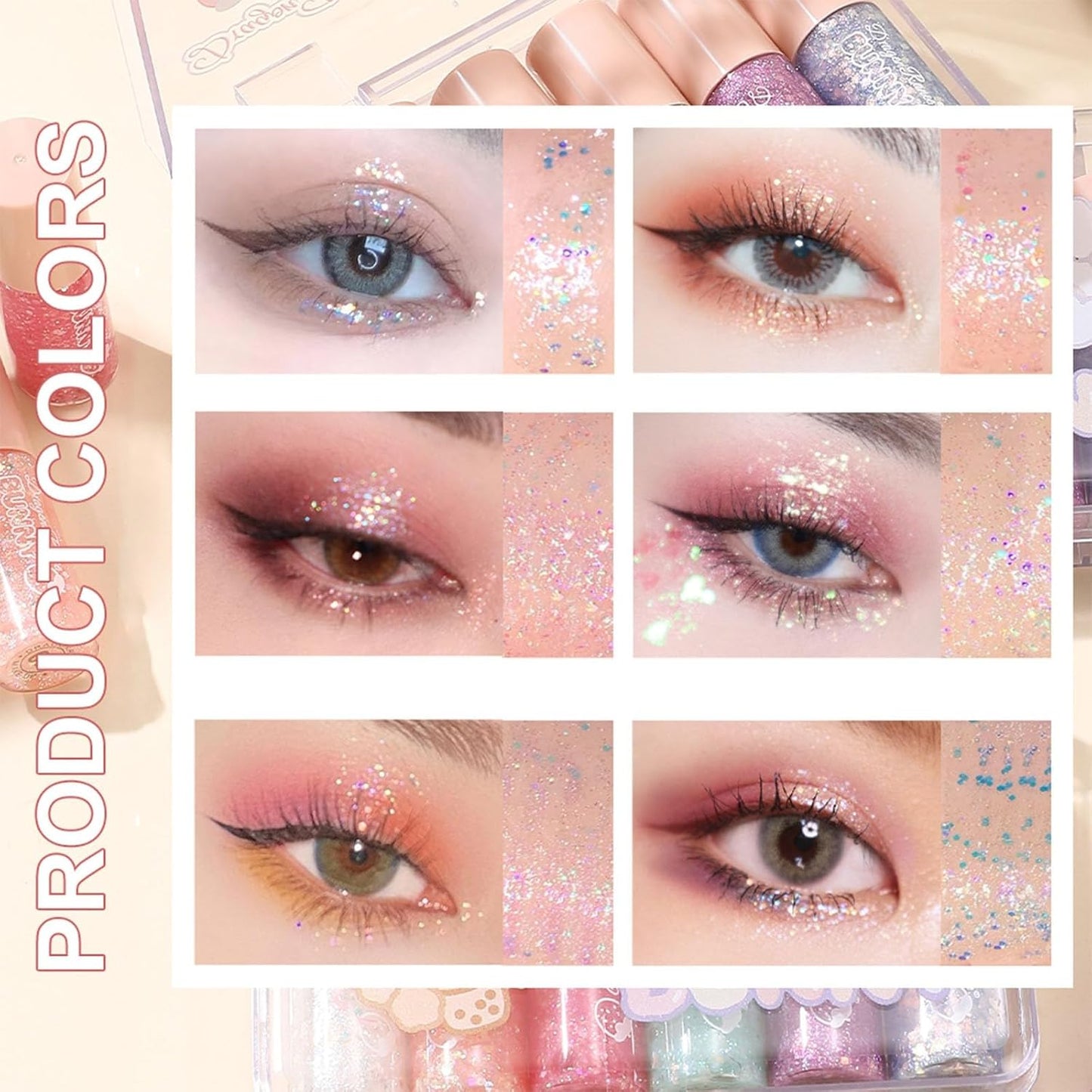 6 Pcs Liquid Glitter Eyeshadow Set Colorful Eyeliner with Long-Lasting and Waterproof Shinning Eye Shadow Gift for Women Eye Makeup (Transparent Bear)