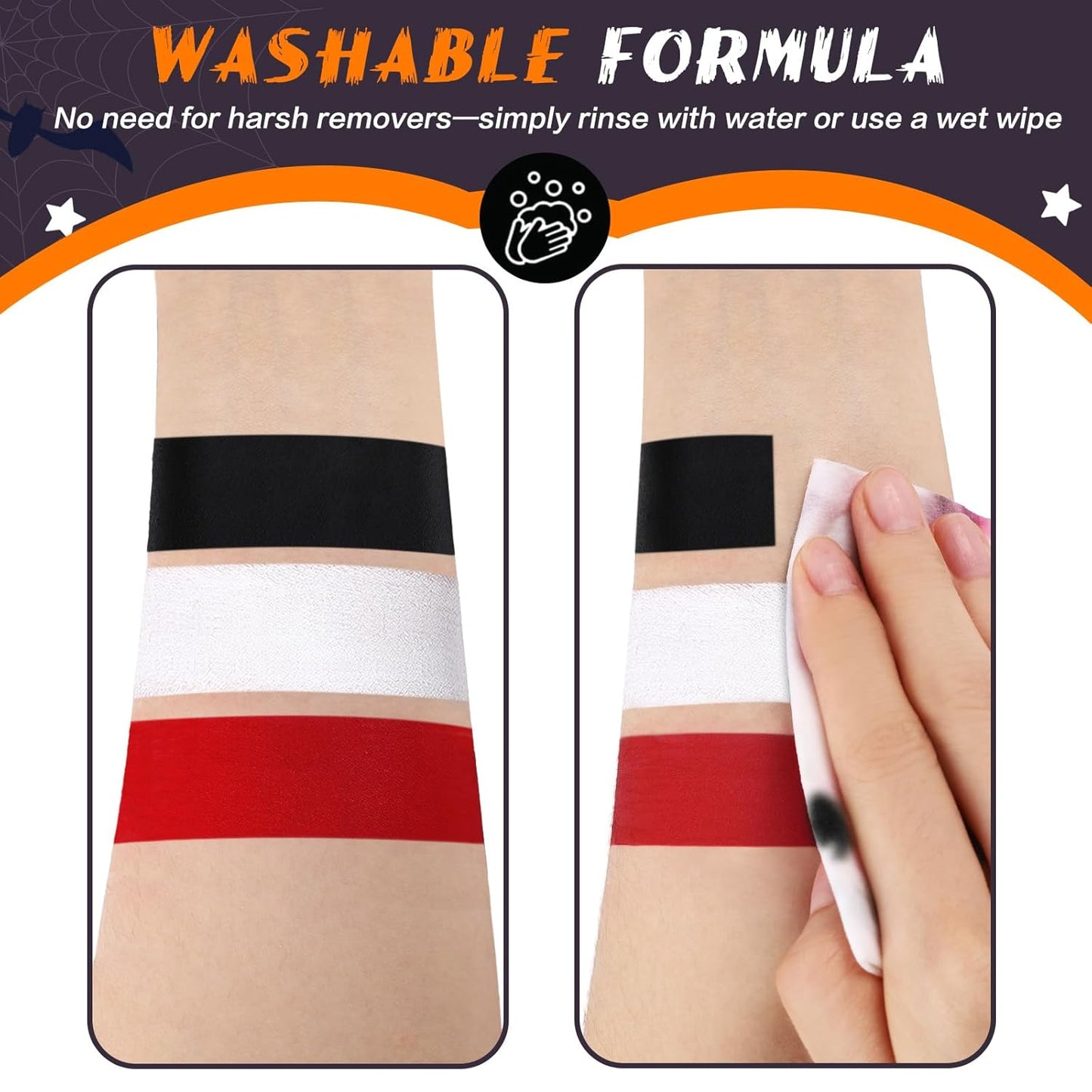 BOBISUKA Black Face & Body Paint Stick Washable Water-Based Face Paint Makeup Stick for Halloween Skeleton, Skull, Clown, Joker, Cosplay, SFX, Sports Eye Black & Costume Party