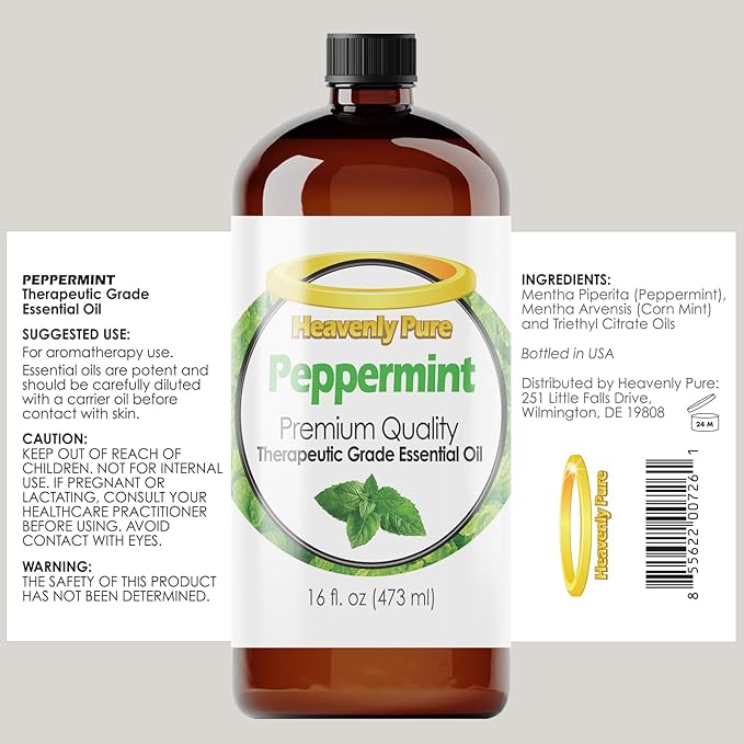 Peppermint Essential Oil (16 OZ Bulk) – Natural Sweet Mint Aroma – Peppermint Aromatherapy Oil