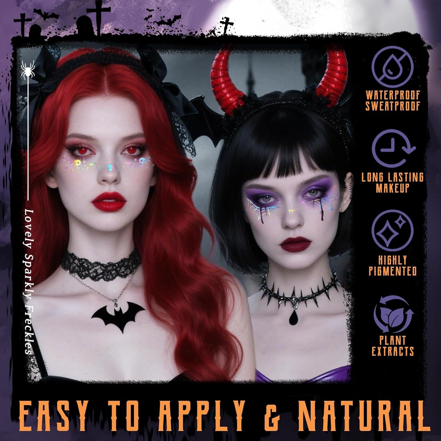 8pcs Holographic Silver Halloween Glitter Freckles Face Tattoo, Waterproof Long Lasting Multicolor Speckles Patches for Women Kids, Cute Temporary Tattoo Makeup Accessories for Festival Rave