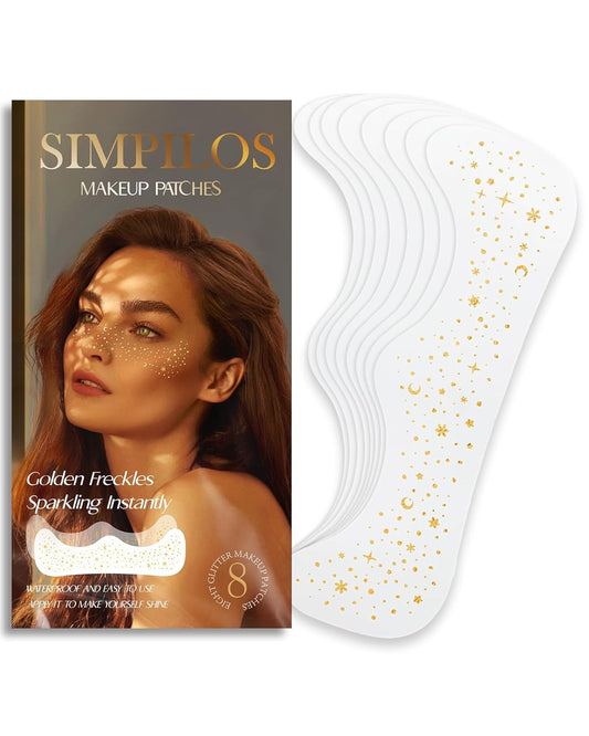 Makeup Pathes, Body Face Glitter for Kids Women Girls, Gold Glitter Makeup Speckles for Face, Singer Concerts Festival Holiday Party Rave Accessories - 8 Counts