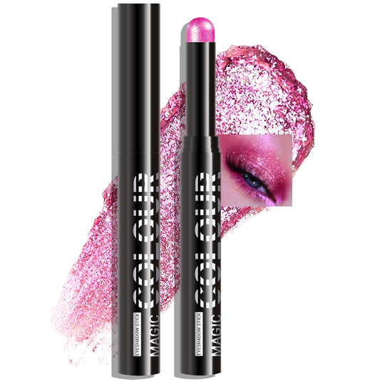 Glitter Eyeshadow Stick - Hot Pink Shimmer Long Lasting Cream Eye Shadow Pencil Buildable Sparkling Face Highlighter Makeup, Lightweight Waterproof & Smudge Proof for Easy Application
