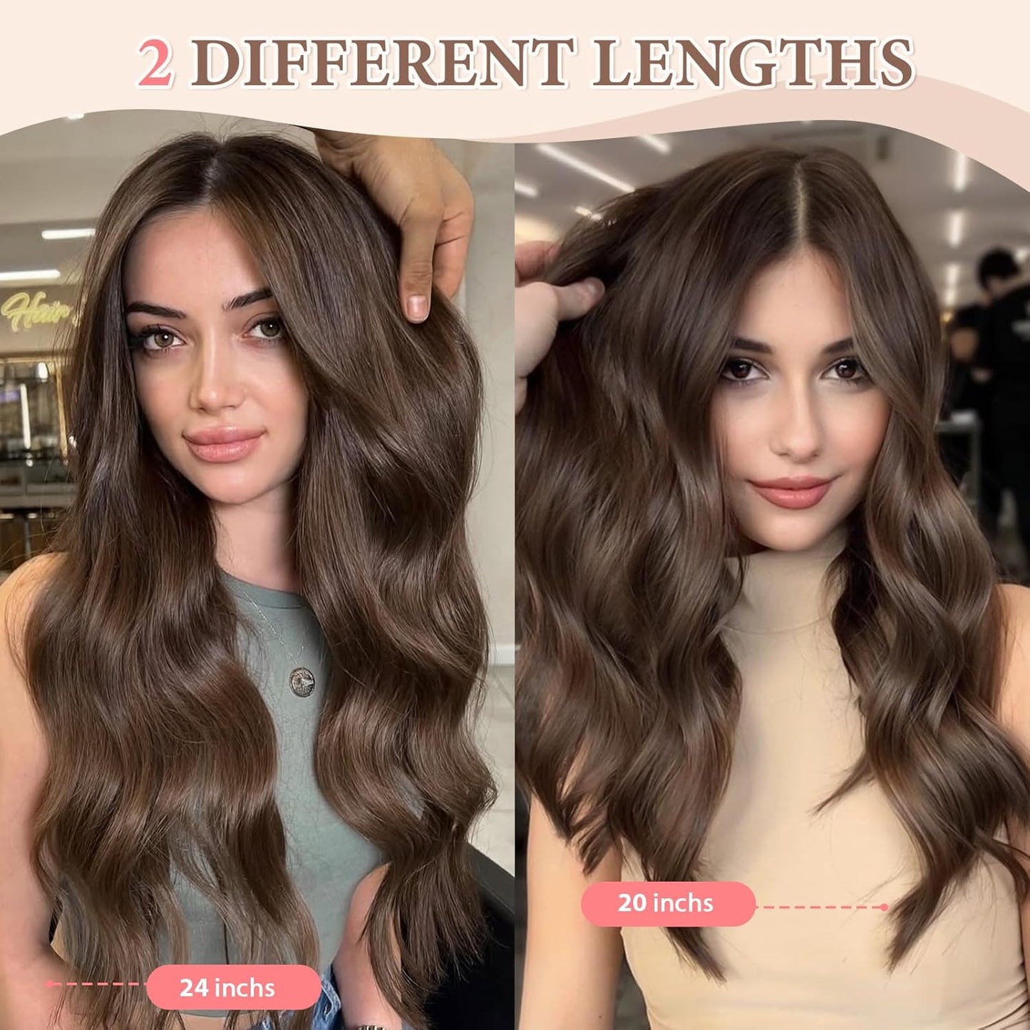 Clip in Hair Extensions for Women Chestnut Brown Long Wavy Hair Extensions Clip Ins 6PCS 20 Inch Synthetic Soft and Natural Thick Hair Pieces for Women