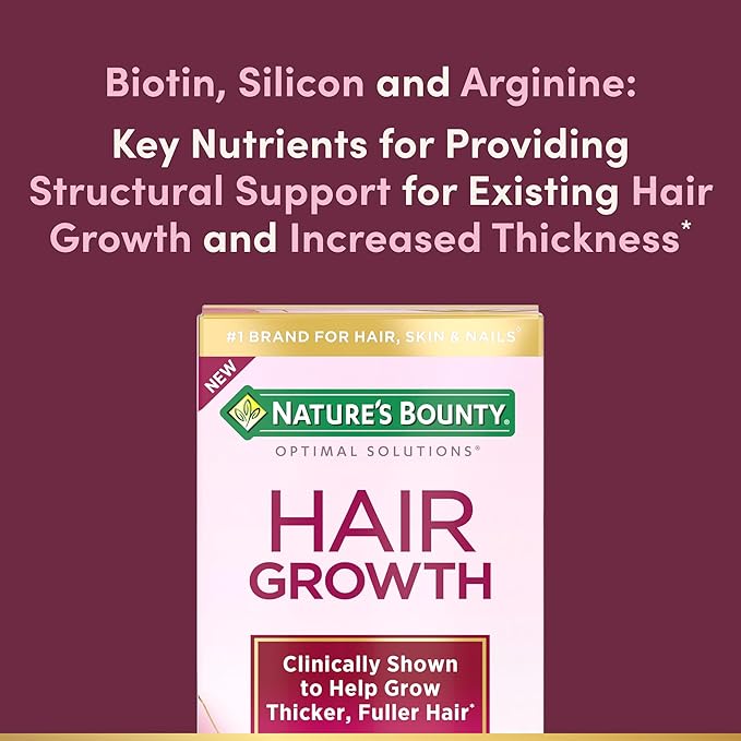 Nature's Bounty Hair Growth Supplement, 1 Per Day, Clinically Shown to Support Thicker, Fuller Hair, with Biotin, Silicon & Arginine, 30 Capsules (Pack of 2)
