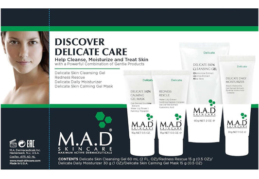M.A.D Skincare Discover Delicate Care Set – Complete Sensitive Skin Regimen with Gentle Cleansing Gel, Redness Rescue, Daily Moisturizer & Calming Gel Mask – Hydrates & Soothes Irritated Skin