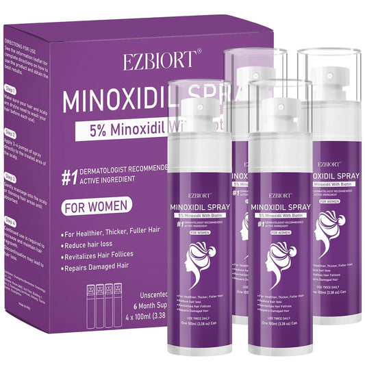 5% Minoxidil Spray for Women-4 PCS ，monoxide for men hair Infused with Biotin, hers hair regrowth treatment, Supports Thicker and Fuller Hair & Beard (13oz, 7 Month Supply)