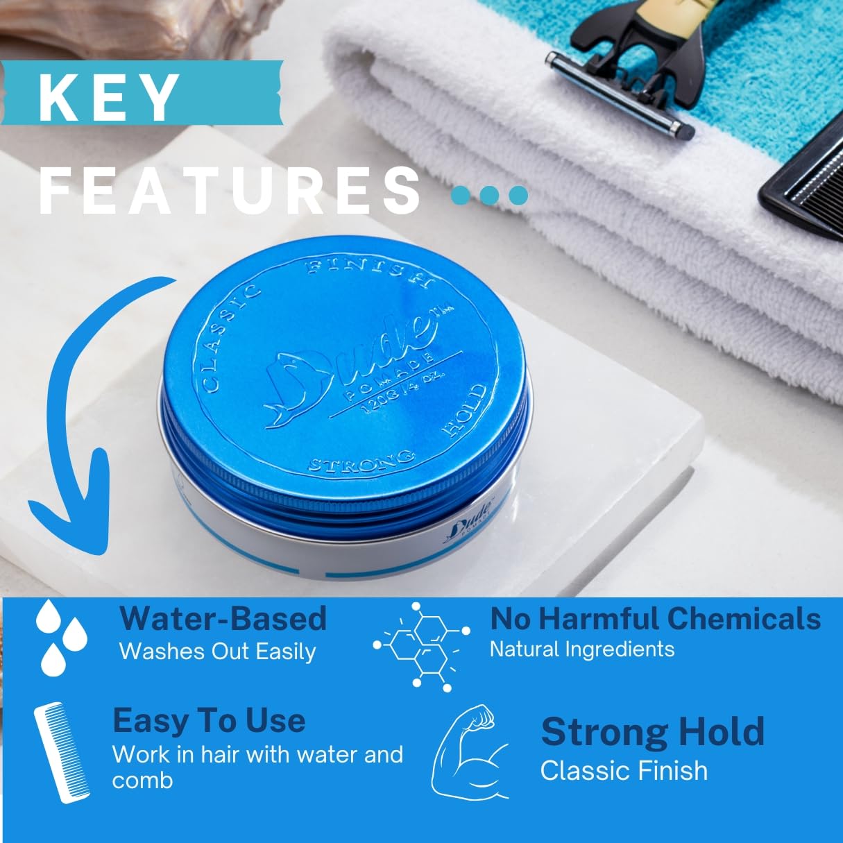 Hair Pomade for Men, Strong Hold, Flake Free, Water Based and Matte Finish Pomade 4oz