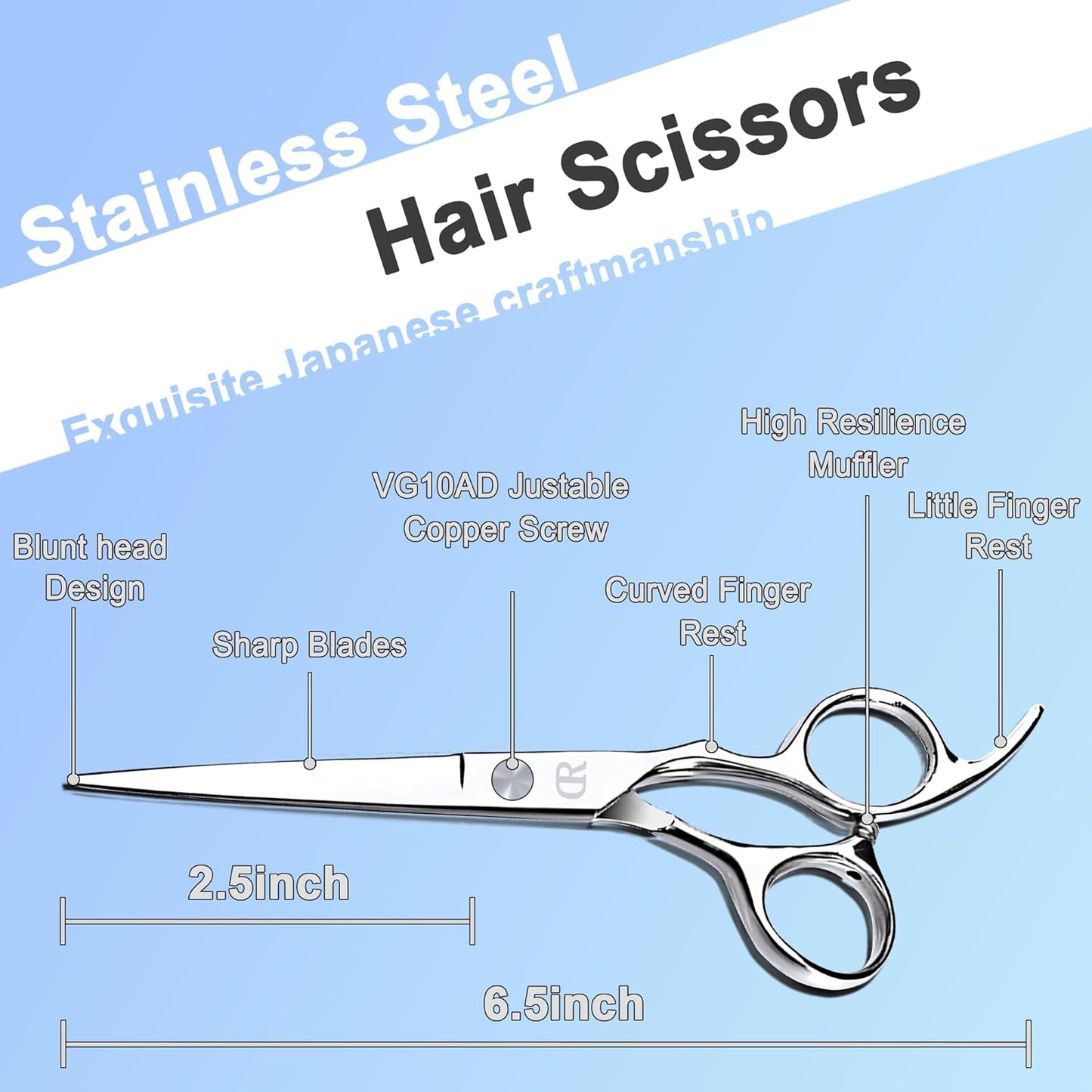 Professional Hair Cutting Shears,6 Inch Barber hair Cutting Scissors Sharp Blades Hairdresser Haircut For Women/Men/kids 420c Stainless Steel (Silver)
