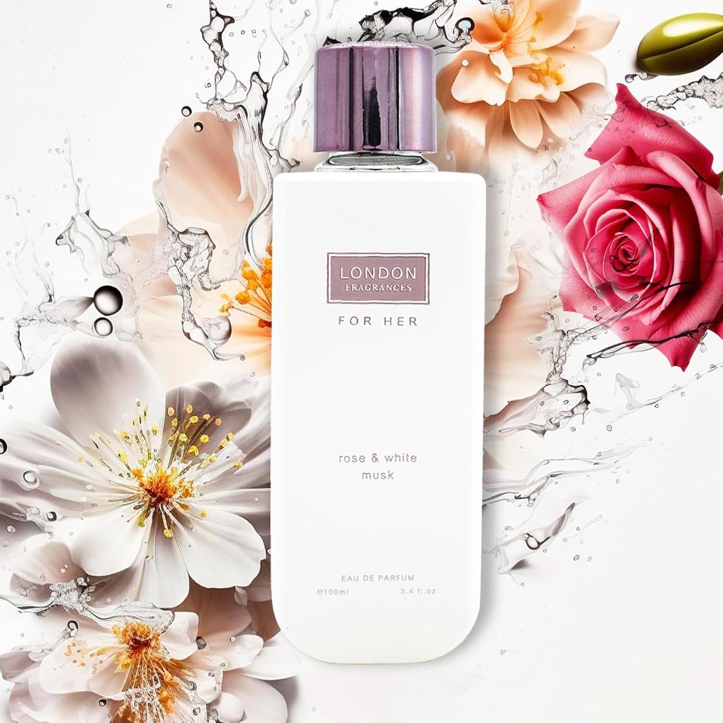 London Fragrances Rose and White Musk - Perfumes for Women - Womens Fragrances - Gourmand Vanilla Notes - 3.4 oz EDP Spray