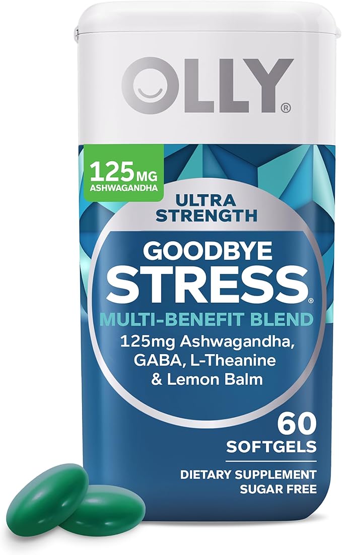 OLLY Ultra Strength Hair Softgels, Supports Hair Health, Biotin, Keratin, Vitamin D, B12 & Ultra Strength Goodbye Stress Softgels, GABA, Ashwagandha, L-Theanine and Lemon Balm