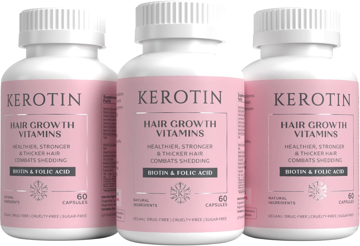 Kerotin Hair Growth Supplement for Longer, Stronger Hair - Enriched with Biotin, Folic Acid, Saw Palmetto to Promote Thick, Healthy Hair Growth (3 Months)