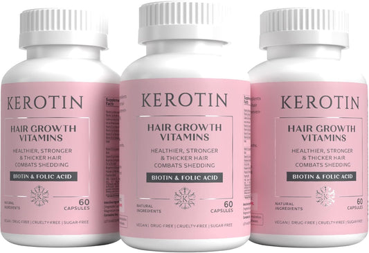 Kerotin Hair Growth Supplement for Longer, Stronger Hair - Enriched with Biotin, Folic Acid, Saw Palmetto to Promote Thick, Healthy Hair Growth (3 Months)