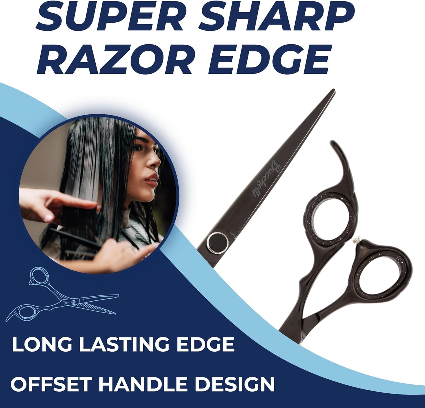 5.5 Inch Hair Cutting Scissors Professional - 440A Japanese Barber Scissors - Micro Bevel Edge with Adjustable Tension Knob (Black Right 5.5")