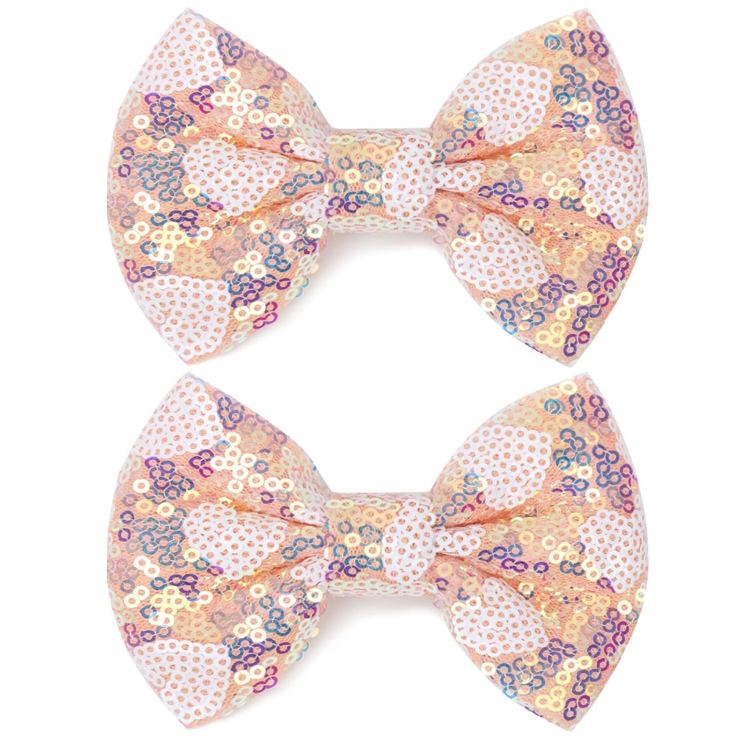 Sparkling 4 Inch Glitter Heart Hair Bows Clips Sequin Bow Alligator Clips Hair Accessories for Girls, Teens, Toddlers（Pink）