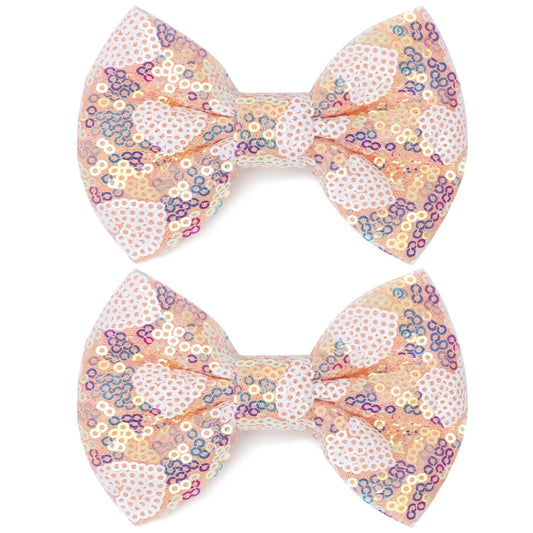 Sparkling 4 Inch Glitter Heart Hair Bows Clips Sequin Bow Alligator Clips Hair Accessories for Girls, Teens, Toddlers（Pink）