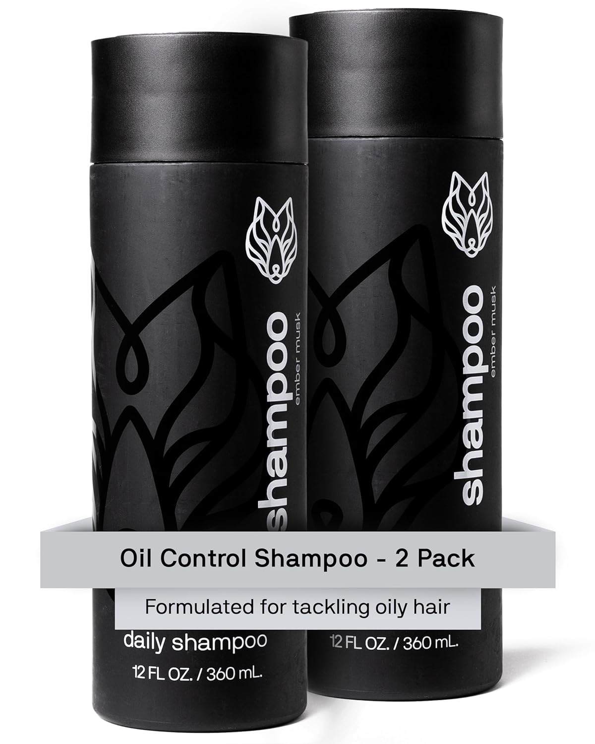Black Wolf 2-Pack Mens Shampoo for Oily Hair, 12 Fl Oz - Charcoal-Infused Oil Control Shampoo with Moisturizing & Deep Cleansing Formula Hydrates & Nourishes Scalp - Daily Hair Care for Men