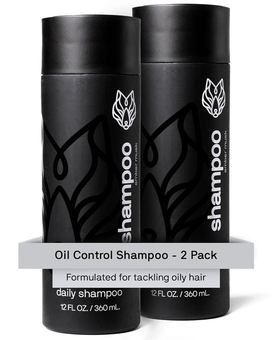 Black Wolf 2-Pack Mens Shampoo for Oily Hair, 12 Fl Oz - Charcoal-Infused Oil Control Shampoo with Moisturizing & Deep Cleansing Formula Hydrates & Nourishes Scalp - Daily Hair Care for Men