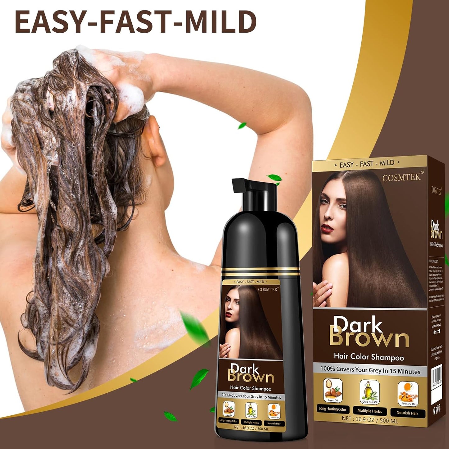 Dark Brown Hair Dye Shampoo Permanent for Men&Women,Instant Hair Color Shampoo for Gray Hair Coverage and Beard,3-In-1 Shampoo for Color Treated Hair,Lasts 30 Days/500ml/Ammonia-Free/Natural herbal Ingredients.