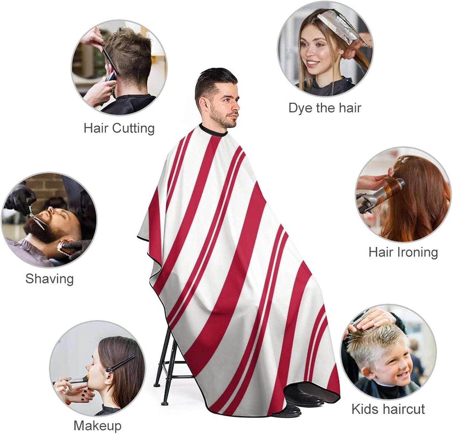 Supdreamc Professional Salon Cutting Barber Hairdressing Cape Haircut Apron Lightweight Hair Cut Cape Water Resistant Hair Cutting Cloak for Barbers, Candy Cane Red Stripes Art