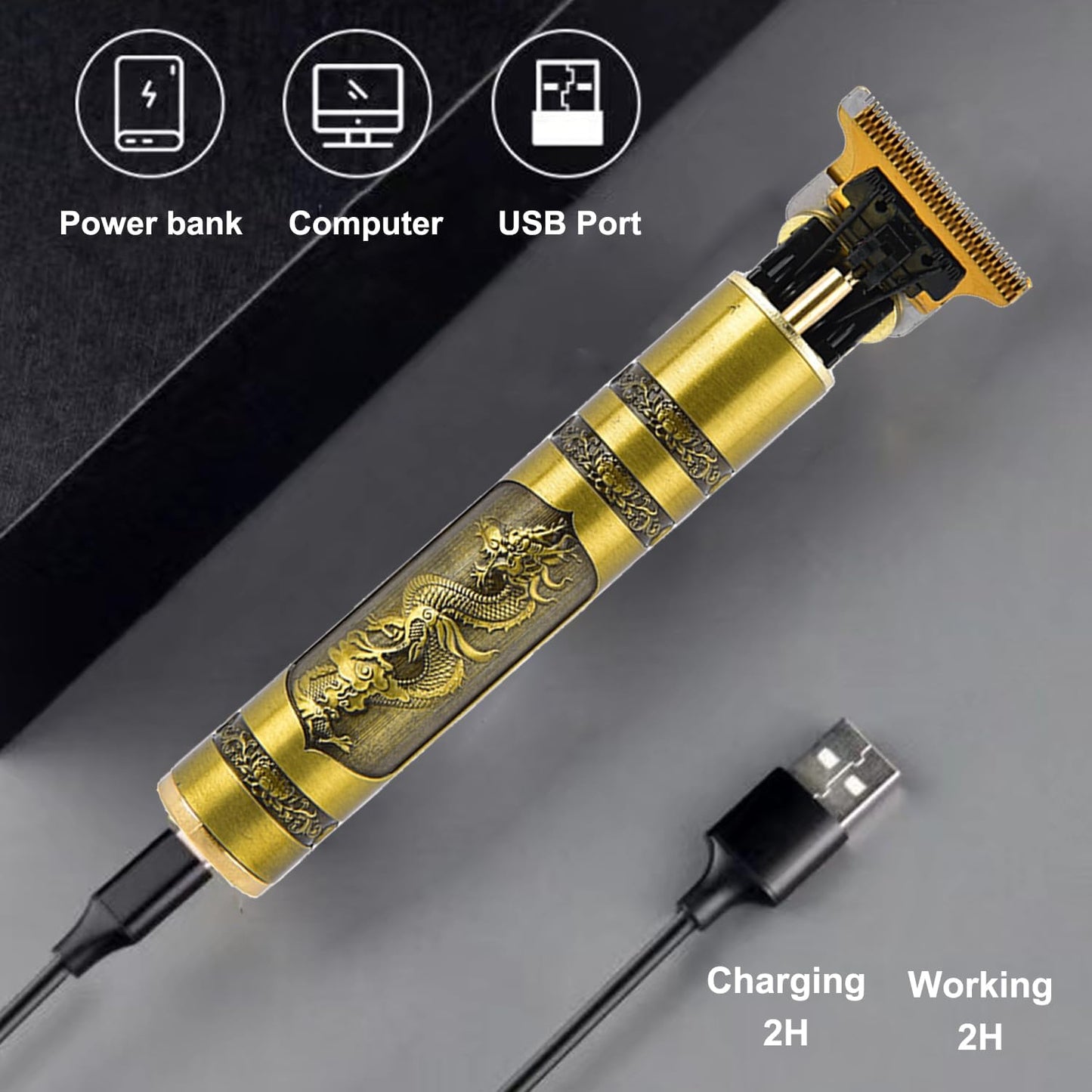 Hair Clippers for Men, Cordless Electric Hair Trimmer Rechargeable Beard Trimmer Shaver, Electric T Blade Trimmer Zero Gapped Edgers Hair Cutting Kit with Guide Combs(Dragon)