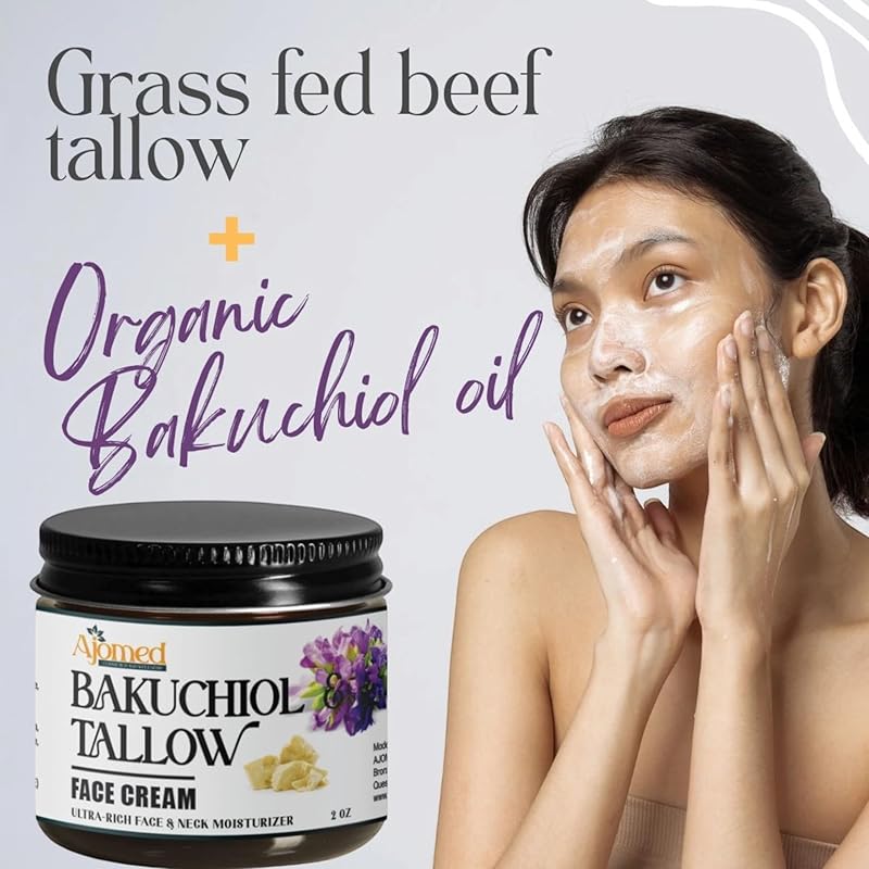 Beef tallow face cream with 2% Bakuchiol oil- Handmade NON GREASY anti aging tallow for skin- face moisturizer, Natural retinol- eczema cream, anti wrinkle, fine lines (Frankincense)