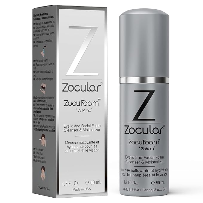 ZocuFoam Eyelid Cleanser - Foaming Eyelid Scrub - Natural pH Balanced Solution - 1.7 FL OZ (50mL)