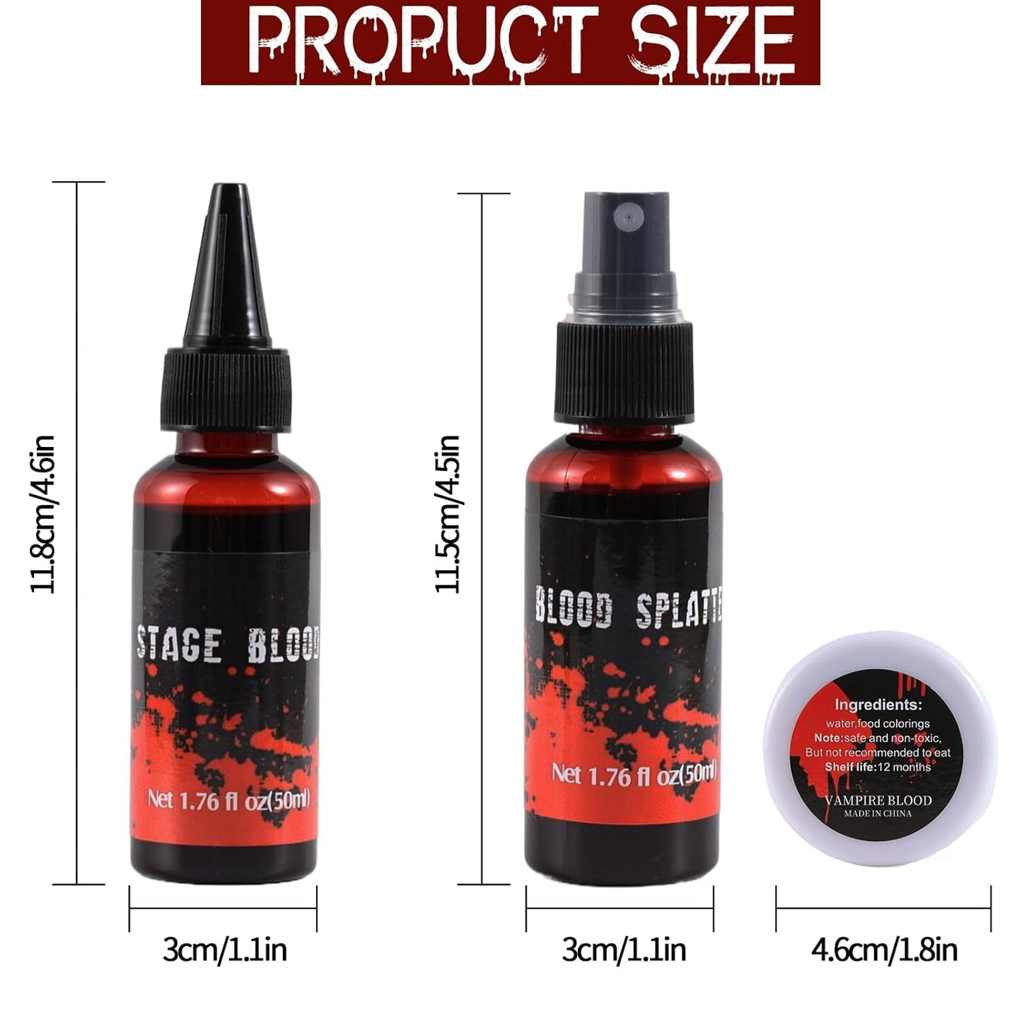 Halloween Fake Blood Spray Makeup Kit Fake Blood Washable for Scar Wound and Clothes Realistic Face Paint Wounds Costume Blood For Vampire, Zombie, Clown Cosplay Red blood01