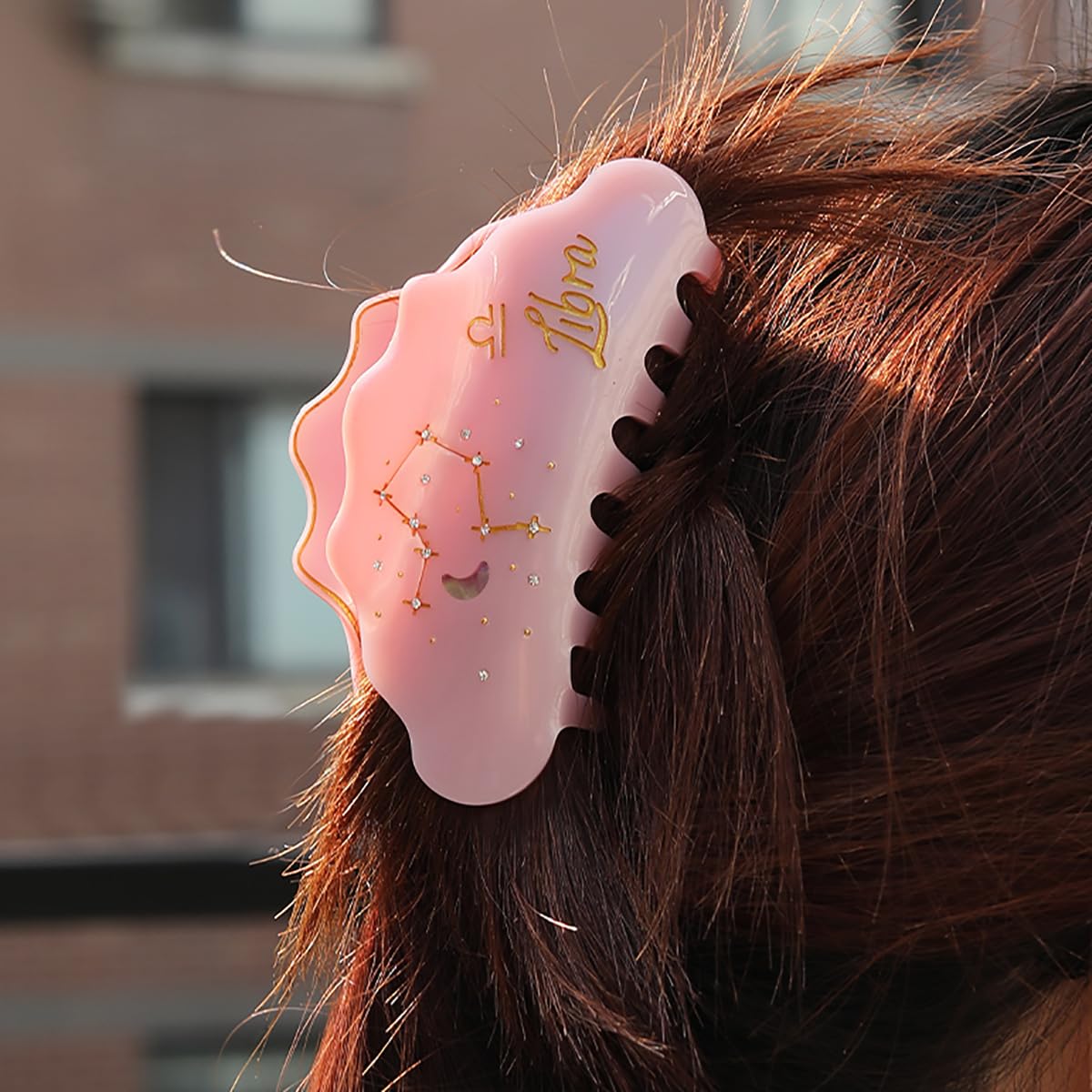 Fantasy Libra Sign Hair Clips,Novelty Acetate Claw Clip,Zodiac Hair Clips for Women,Pink