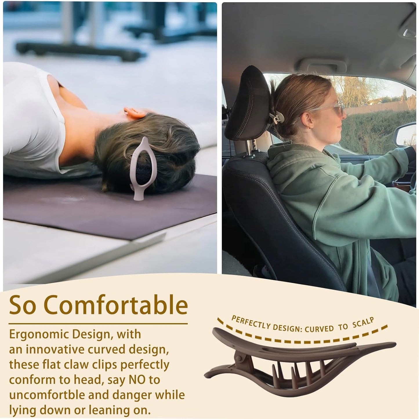 6 Pack Flat Hair Claw Clips for Women Duck Billed French Lay Down Hair Barrettes Accessories 100% Polycarbonate Matte Neutral Color