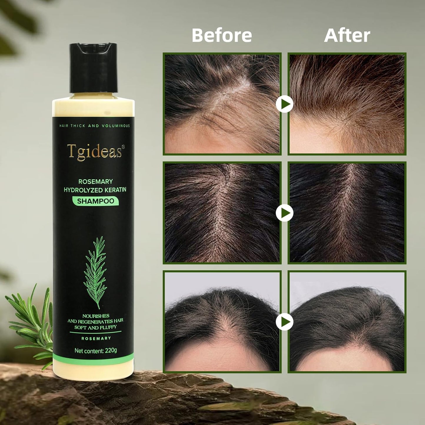 Organic Rosemary Hair Growth Shampoo for Women and Men-Natural Thickening & Strengthening Shampoo with Hydrolyzed Keratin for Thinning Hair & Hair Loss 7.4 fl.oz - 2 Packs