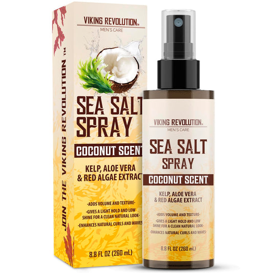 Viking Revolution Coconut Sea Salt Spray for Hair Men - Hair Texturizing Spray with Kelp, Aloe Vera & Red Algae Extract - Surf to Add Volume and Texture - Sea Salt for Men Beach