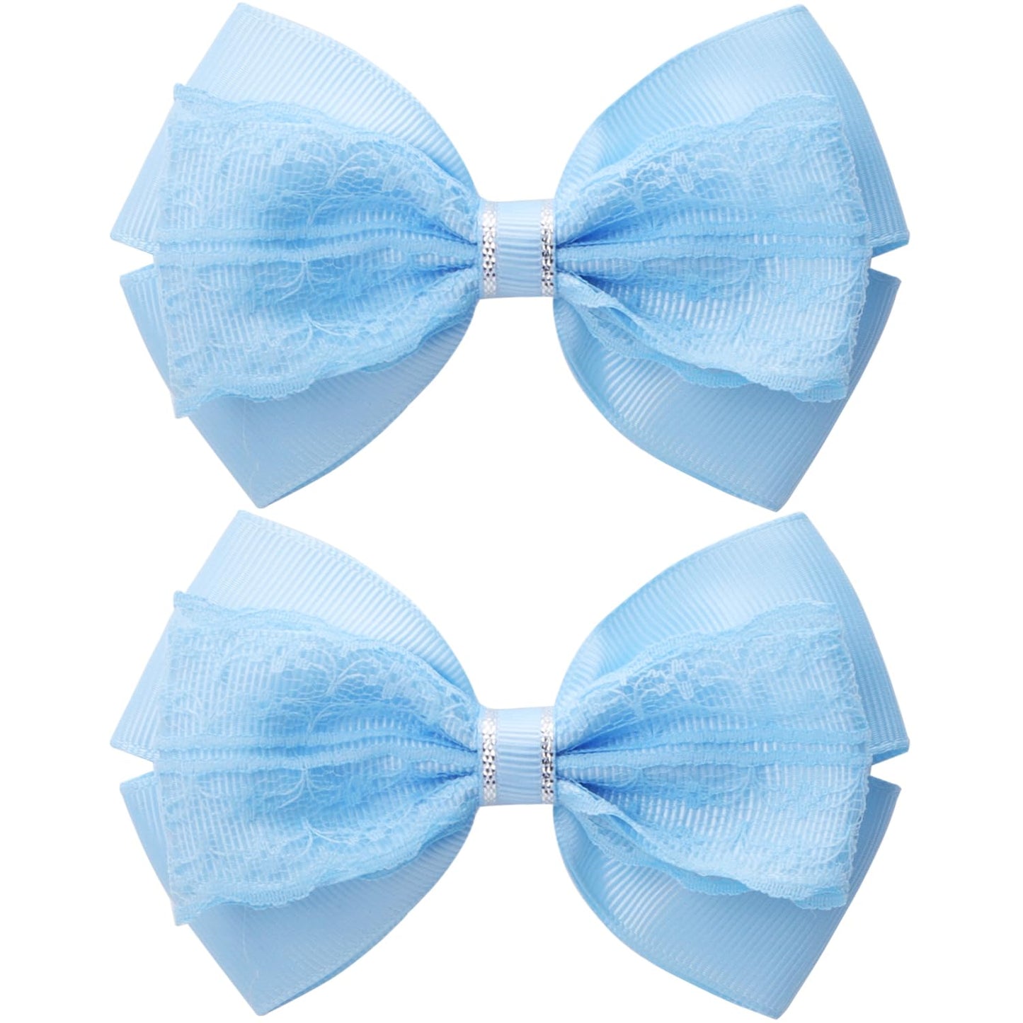4-Inch Hair Bows Alligator Clips Delicate Lace Hair Accessories for Girls, Toddler, Kids and Women Daily Dress Up Birthday Wedding Christmas Occasions- Set of 2 (Blue)
