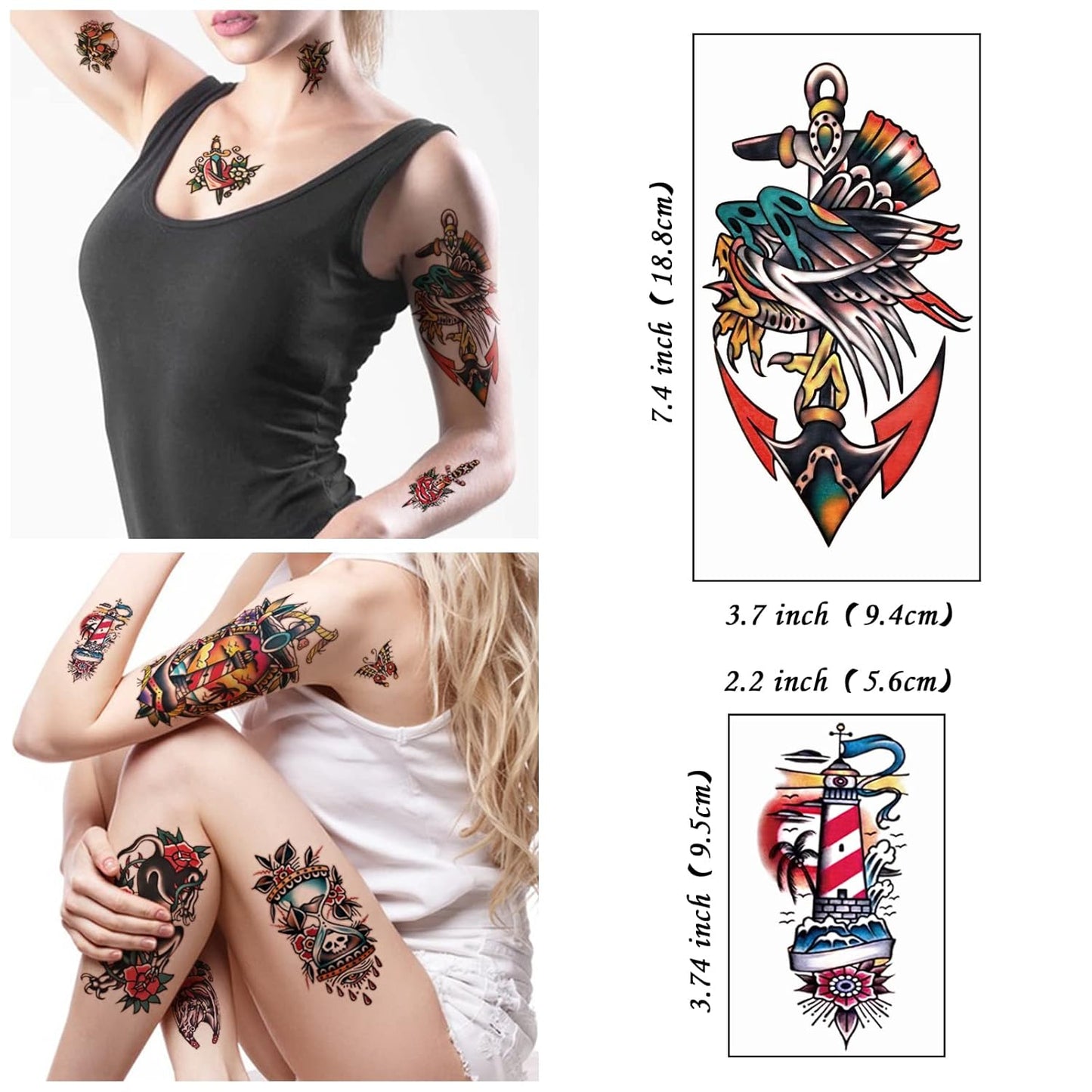 55 Sheets Temporary Tattoos,8 Sheets Full Arm Waterproof Flower Owl Snake Fake Halloween Tattoo Stickers for Adults Women Men,17 Sheets Half Arm 30 Sheets Small Tattoos Realistic for Kids Girls Boys