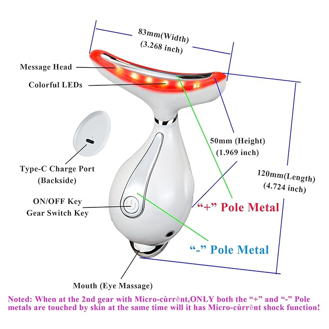 LED Light Therapy Device, Face Massager Tool for Women,Electric Facial Neck Eye Lift Massage Kit with Color LED, Red Light Therapy for Skin Beauty Firm Tightening