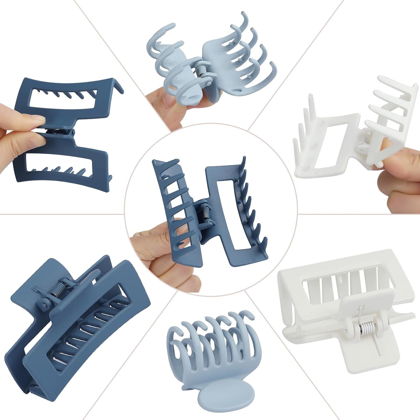 3 Style Blue Hair Claw Clips Set - 9 pcs Medium Rectangle and Square Clips for Thick and Thin Hair Women's Accessories